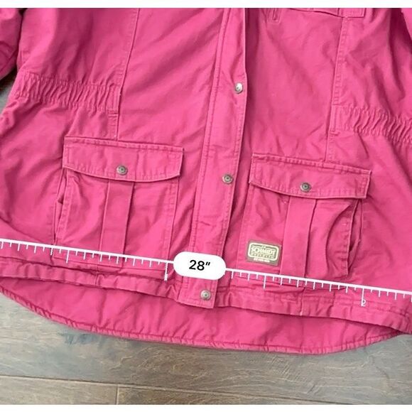 CE Schmidt Jacket Womens 3X Pink Red Canvas Barn Chore Coat Flannel Lined Hooded - Picture 8 of 9